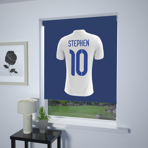 Football Personalised Roller Blind Blue/White White (Dark Blue Background)