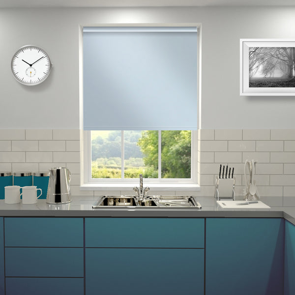Plain Blackout PVC Roller Blind Powder Blue